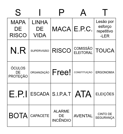 SIPAT Bingo Card