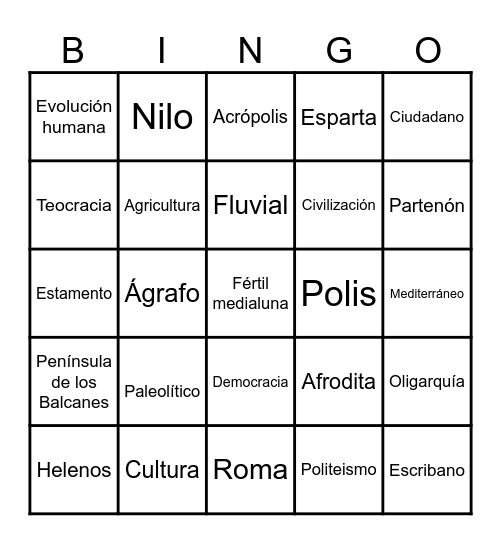 Bingo histórico Bingo Card