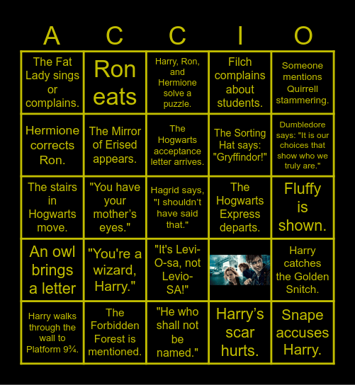 Harry Potter 1 Marathon Watch Along Bingo Card