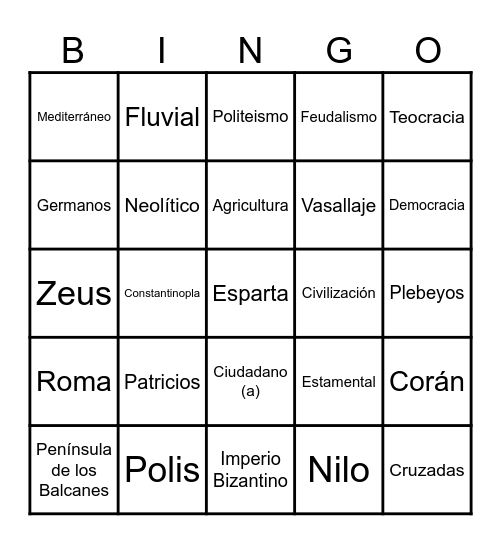 Bingo Histórico Bingo Card