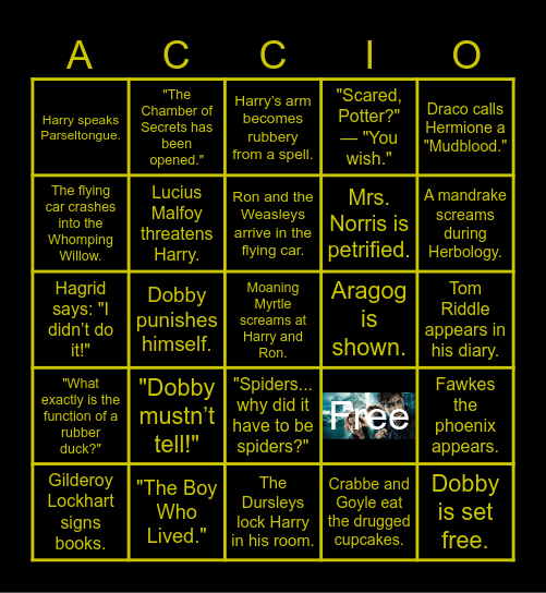 Harry Potter 2 Marathon Watch Along Bingo Card