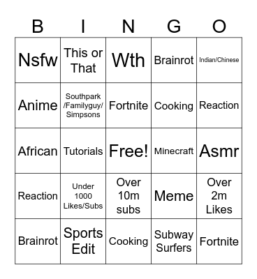 Untitled Bingo Card