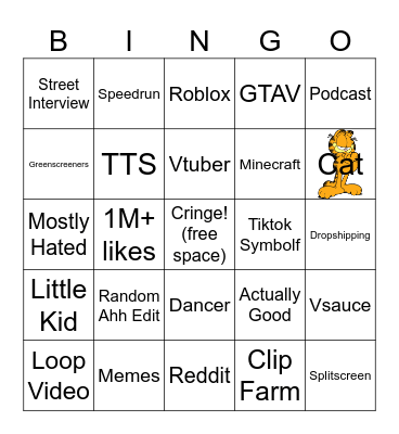 youtube shorts Bingo Card