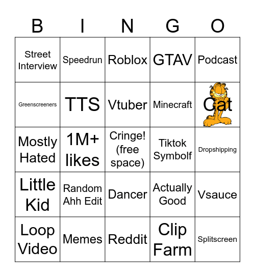 youtube shorts Bingo Card