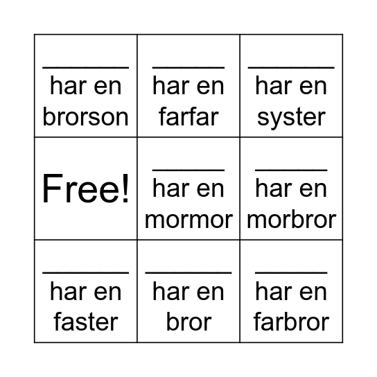 Släktträd Bingo Card