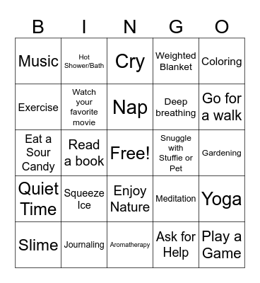 Coping Skills Bingo Card