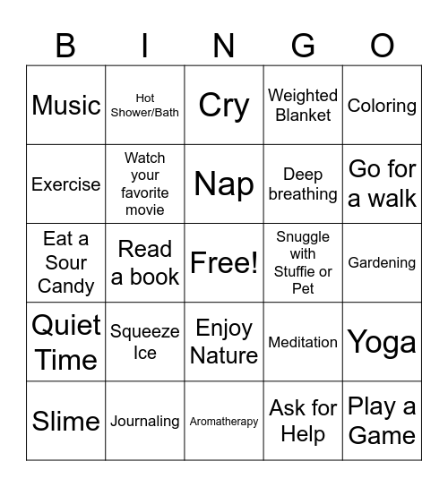Coping Skills Bingo Card