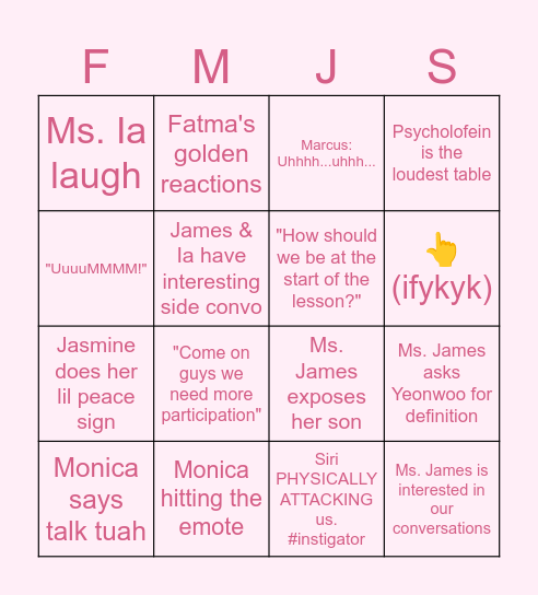 What the F... block Psycholofein? Bingo Card