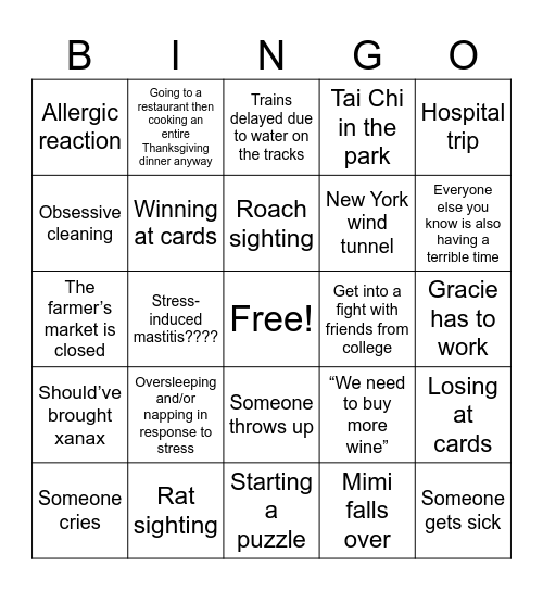Thanksgiving in NYC Bingo Card