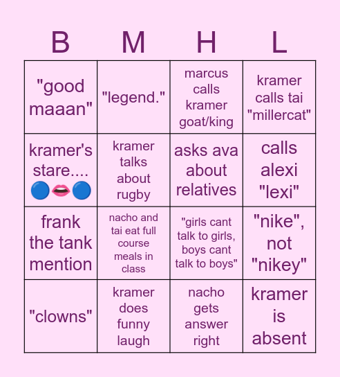 What the H Block BM? Bingo Card