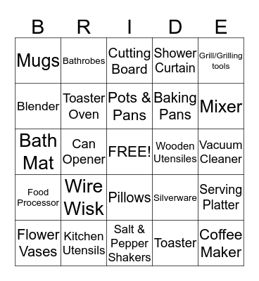 Wedding bingo Card