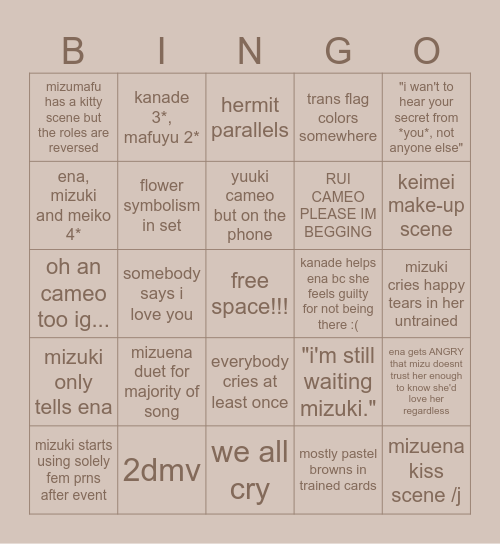ena5 bingo we cheered Bingo Card