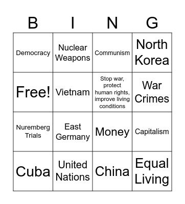 Cold War Bingo Card