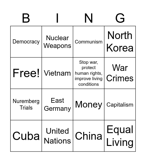 Cold War Bingo Card