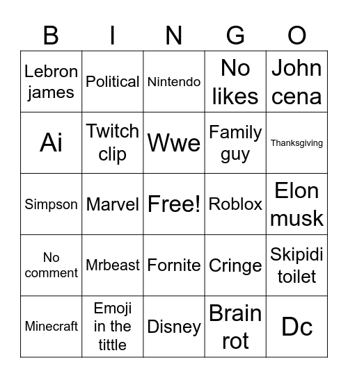 Untitled Bingo Card