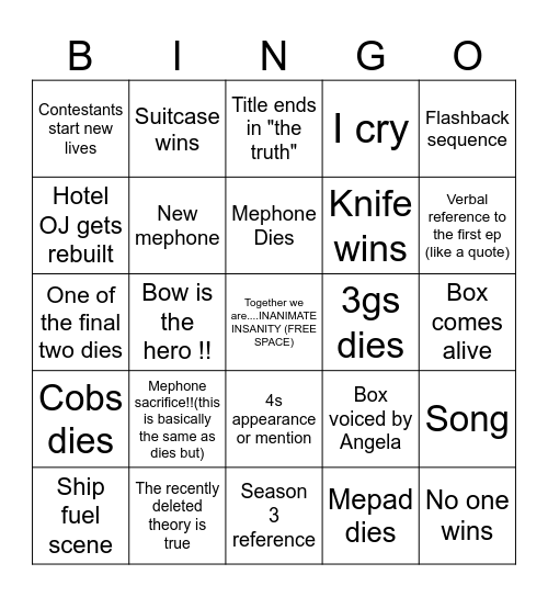 II2 Finale Bingo Card