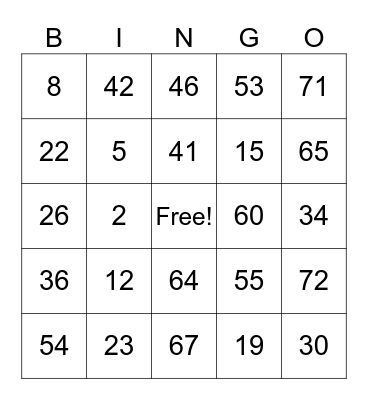 Thanksgiving Bingo Card