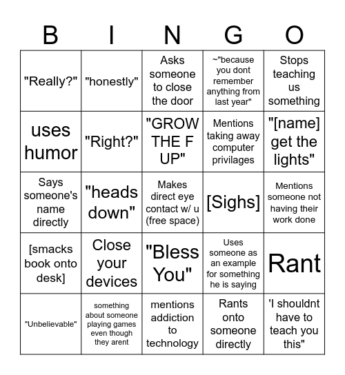 Mr.Raynor Bingo Card