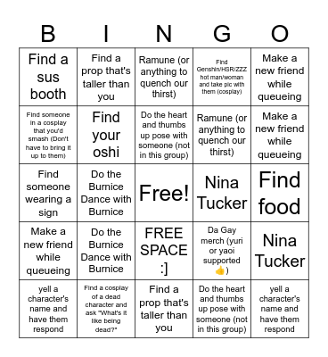 Anime Festival Asia 2024 Bingo Card