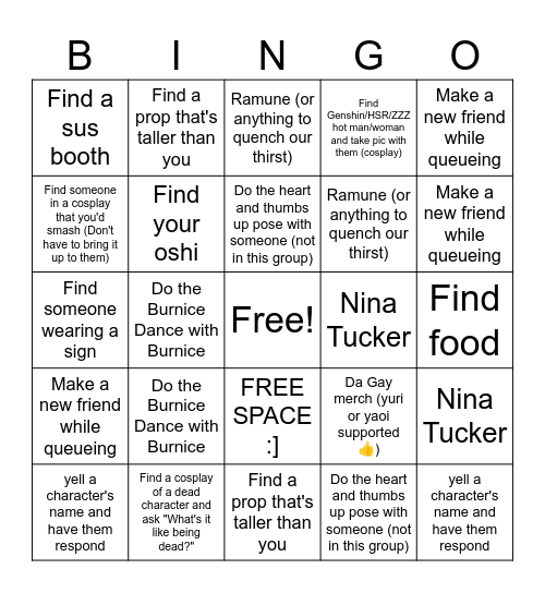 Anime Festival Asia 2024 Bingo Card