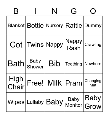 Baby Shower Bingo Card