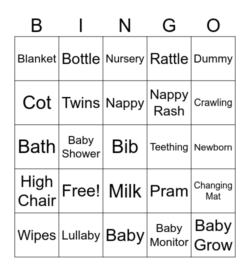 Baby Shower Bingo Card