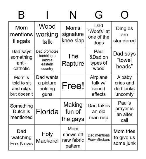 VanSant Thanksgiving Bingo Card