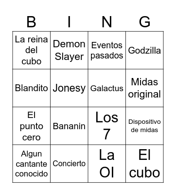 Evento del fortnite Bingo Card