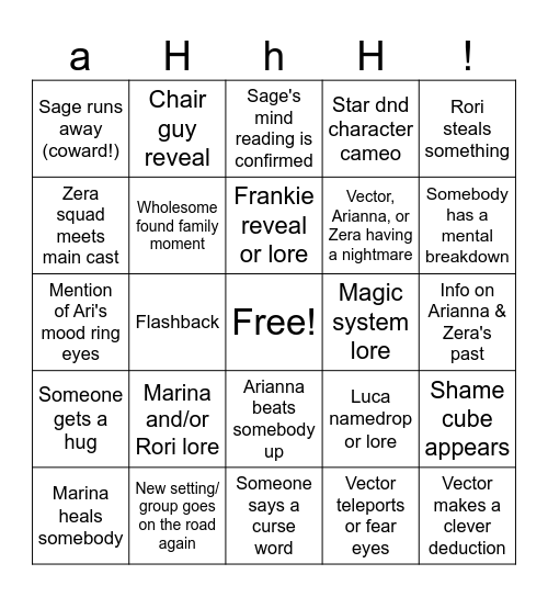 Castoff Chapter 13 Bingo Card