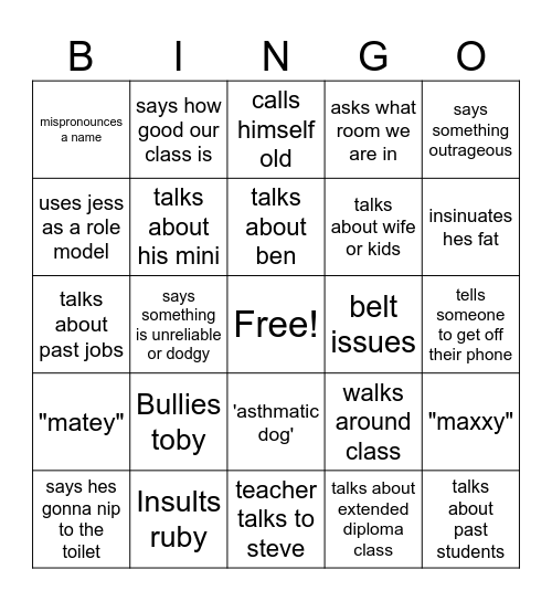 Steve Business Bingo Card