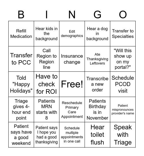 Thanksgiving Bingo Card