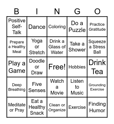 Coping Skills Bingo Card