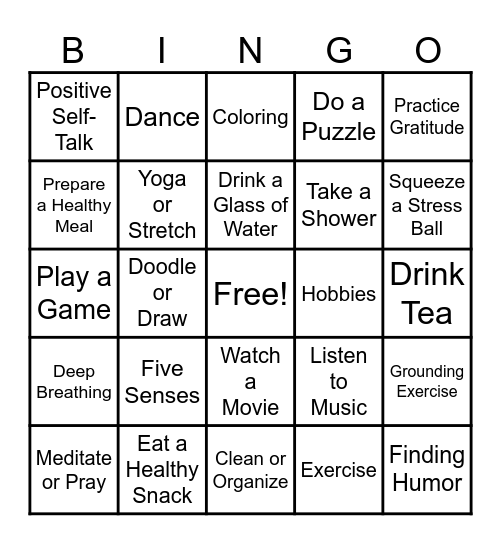 Coping Skills Bingo Card