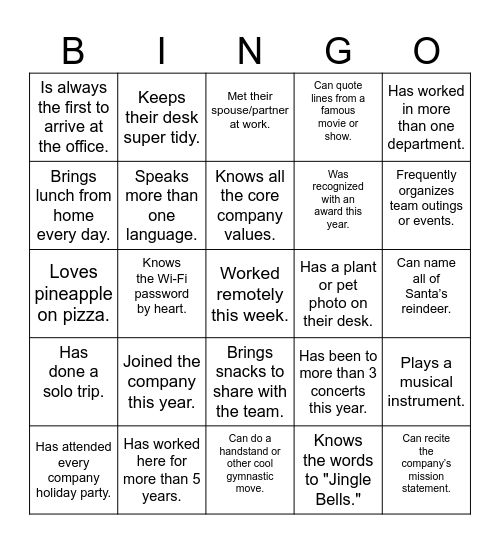 Human Bingo Card