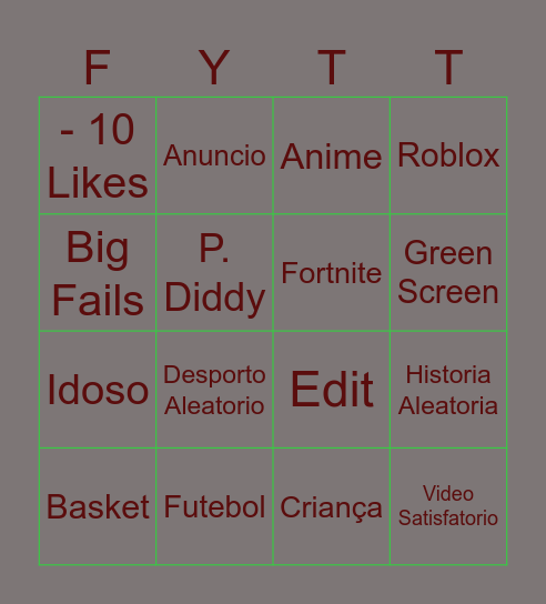 For You Tiktok Bingo Card