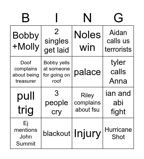 UF Bingo Card