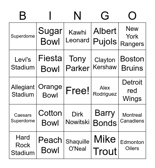 Championship Bingo Card