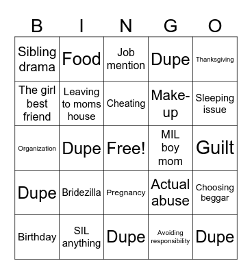 REDDIT AITA BINGO Card
