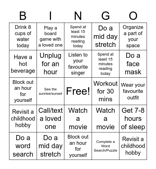Therapeutic Recreation Month (Mark off a bingo during the month and return to Gary for a chance to win a prize) Bingo Card
