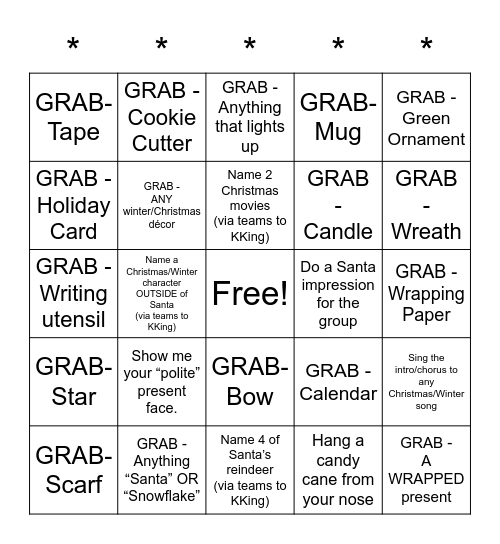 Winter Bingo Card