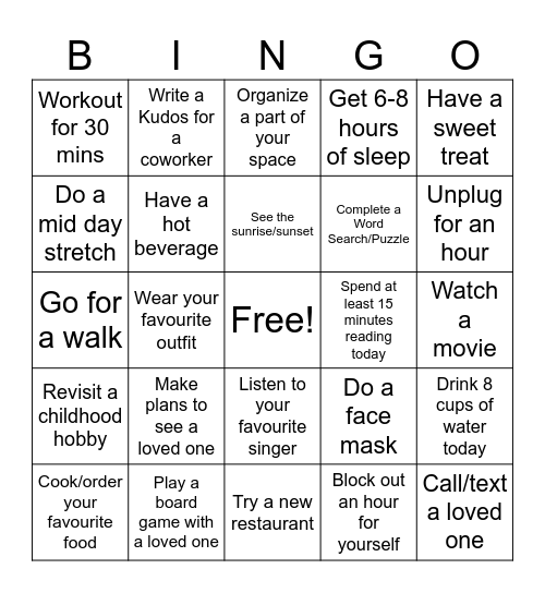 Therapeutic Recreation Month (Mark off a bingo during the month and return to Gary for a chance to win a prize) Bingo Card
