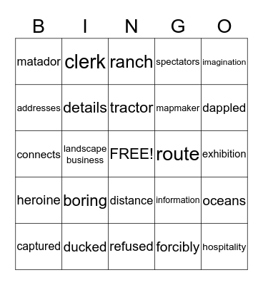 Harcourt Vocabulary Bingo Card