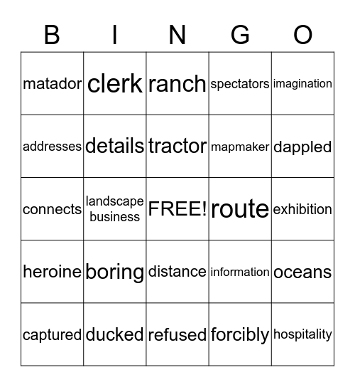 Harcourt Vocabulary Bingo Card