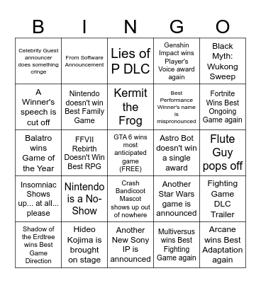 GOTY GUESSES Bingo Card
