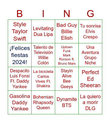 Bingo Musical Bingo Card