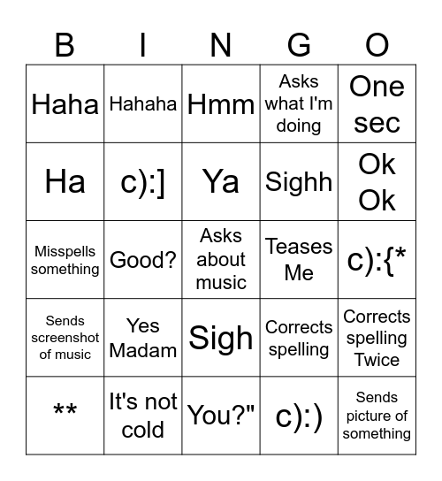 Sam Bingo Card