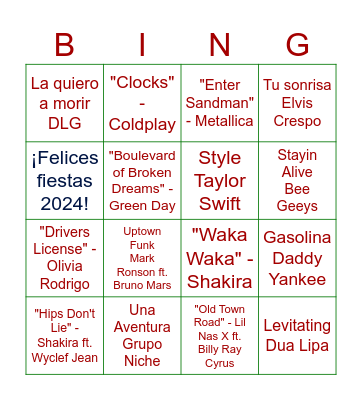 Bingo Musical Bingo Card