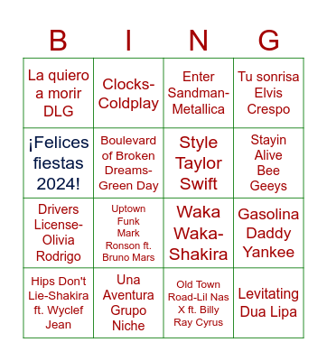 Bingo Musical Bingo Card