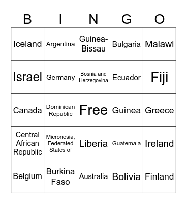 Country Casino Bingo Card