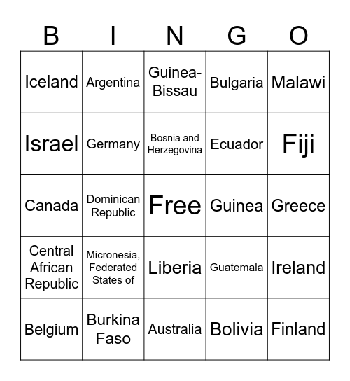 Country Casino Bingo Card